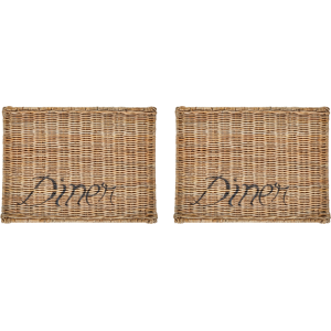 Beliani Set of 2 Placemats Natural Rattan 43 x 33 cm Handmade Boho Style Home Decor Living Room Dining Room Kitchen Material:Rattan Size:33x1x43