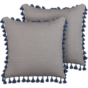 Beliani Set of 2 Scatter Cushions Grey 45 x 45 cm Decorative Throw Pillows Removable Covers Zipper Closure Basic Traditional Style Material:Linen Size:45x10x45