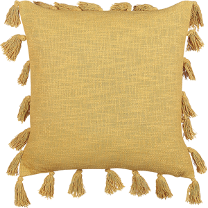 Beliani Decorative Cushion Yellow Cotton 45 x 45 cm with Tassels Modern Boho Decor Accessories Material:Cotton Size:45x10x45