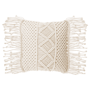 Beliani Decorative Cushion Beige Cotton Macramé 40 x 45 cm with Tassels Rope Boho Retro Decor Accessories Material:Cotton Size:45x10x40