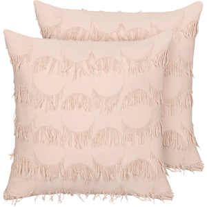 Beliani Decorative Cushion Pink Fabric 45 x 45 cm With Tassels Boho Retro Decor Accessories Material:Polyester Size:45x10x45