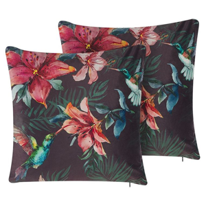 Beliani Set of 2 Scatter Cushions Multicolour Velvet 45 x 45 cm Tropical Pattern Flower Print Decorative Throw Pillows Removable Covers Zipper Closure Material:Velvet Size:45x13x45
