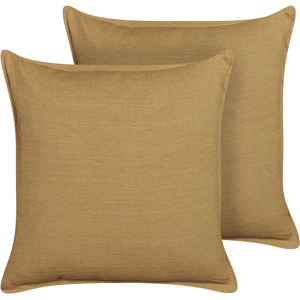 Beliani Set of 2 Scatter Cushions Mustard Yellow 45 x 45 cm Decorative Throw Pillows Removable Covers Zipper Closure Basic Traditional Style Material:Linen Size:45x10x45