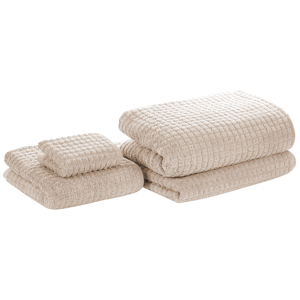 Beliani Set of 4 Bathroom Towels Beige Cotton Soft Low Twist with Bath Mat 30x50 cm / 50x100 cm / 70x140 cm / 100x150 cm Material:Cotton Size:x1x