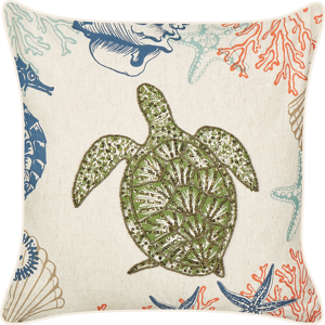 Beliani Scatter Cushion Beige Linen 45 x 45 cm Marine Tortoise Pattern Square Polyester Filling Home Accessories Material:Linen Size:45x10x45