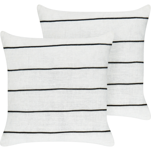 Beliani Set of 2 Decorative Cushions White nad Black Linen Cotton 50 x 50 cm Striped Pattern Decor Accessories Material:Linen Size:50x8x50