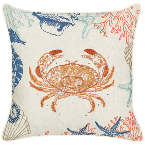 Beliani Scatter Cushion Beige Linen Cotton 45 x 45 cm Marine Crab Pattern Square Polyester Filling Home Accessories Material:Linen Size:45x10x45