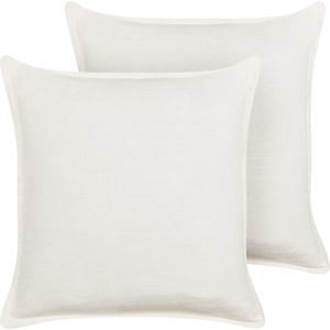 Beliani Set of 2 Scatter Cushions White 45 x 45 cm Decorative Throw Pillows Removable Covers Zipper Closure Basic Traditional Style Material:Linen Size:45x10x45