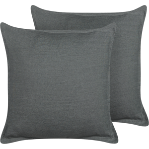 Beliani Set of 2 Scatter Cushions Dark Grey 45 x 45 cm Decorative Throw Pillows Removable Covers Zipper Closure Basic Traditional Style Material:Linen Size:45x10x45