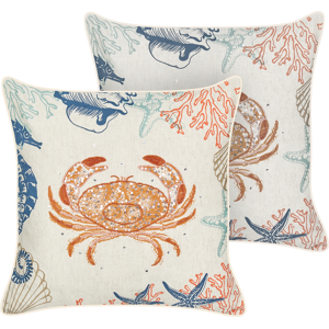 Beliani Set of 2 Scatter Cushions Beige Linen Cotton 45 x 45 cm Marine Crab Pattern Square Polyester Filling Home Accessories Material:Linen Size:45x10x45