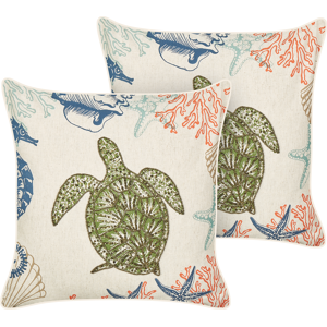 Beliani Set of 2 Scatter Cushions Beige Linen 45 x 45 cm Marine Tortoise Pattern Square Polyester Filling Home Accessories Material:Linen Size:45x10x45