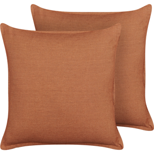 Beliani Set of 2 Decorative Cushions Orange Linen 45 x 45 cm Solid Colour Home Decoration Material:Linen Size:45x10x45