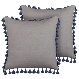 Beliani Set of 2 Scatter Cushions Grey 45 x 45 cm Decorative Throw Pillows Removable Covers Zipper Closure Basic Traditional Style Material:Linen Size:45x10x45