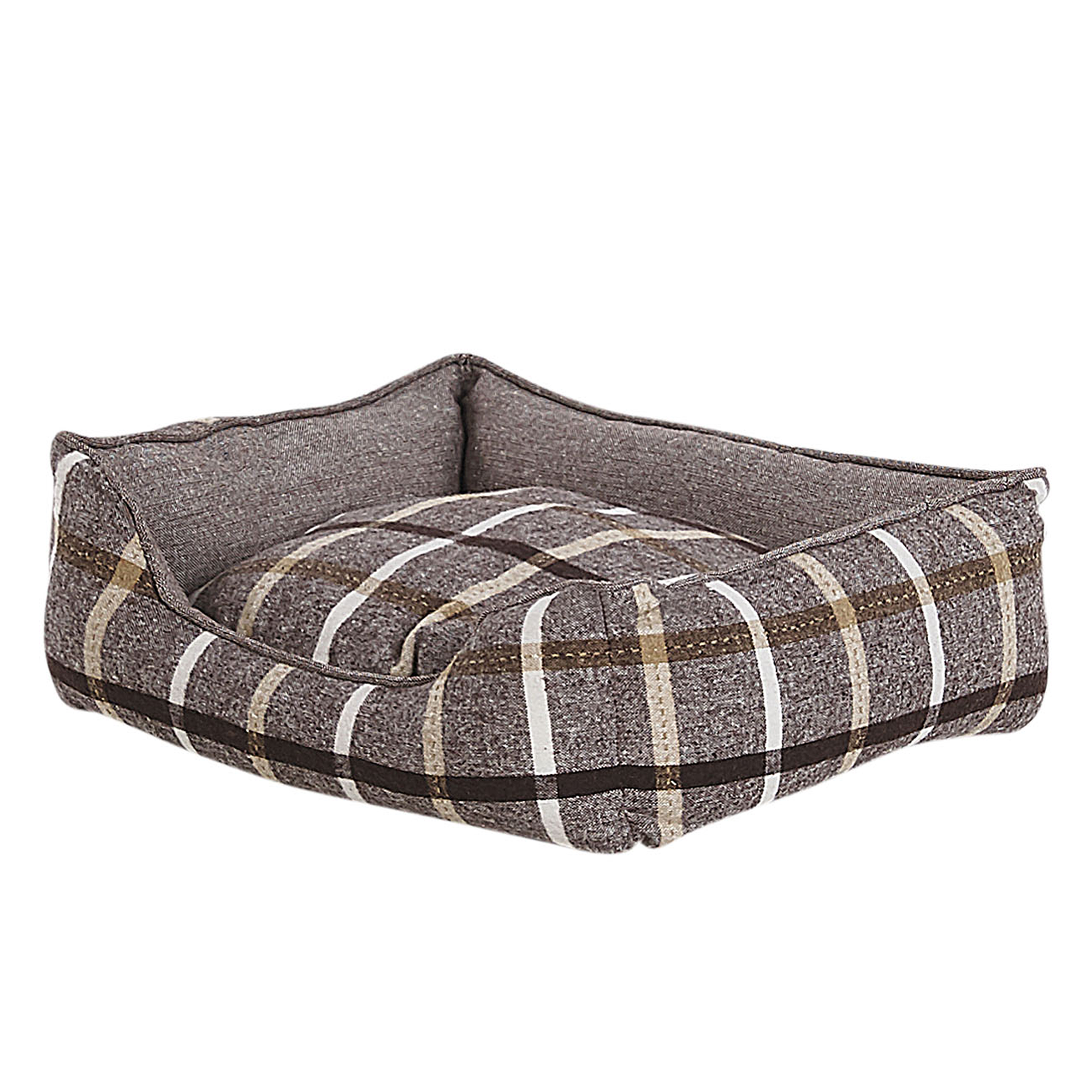 Beliani Pet Bed Dog Cat Grey Linen Square Chequered Pattern Material:Cotton Size:50x15x50