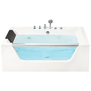 Beliani Massage Points Bath White Silver Sanitary Acrylic and Glass Single 170 x 80 cm Hot Tub Material:Acrylic Size:x58x80