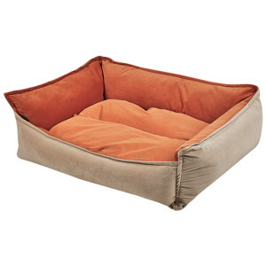 Beliani Pet Bed Orange Beige Polyester 70 x 60 cm Velvet Rectangular Dog Cat Soft Cuddler Cushion Living Room Bedroom Material:Velvet Size:60x18x70