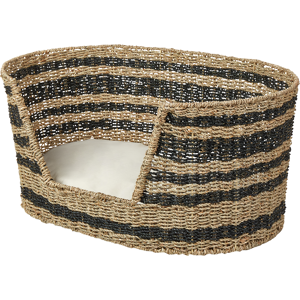 Beliani Pet Basket Natural Black Seagrass 65 x 44 cm with Cotton Cushion Bed for Cat Dog Boho Material:Seagrass Size:44x31x65