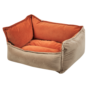 Beliani Pet Bed Orange Beige Polyester 50 x 35 cm Reversible Velvet Rectangular Dog Cat Soft Cuddler Cushion Living Room Bedroom Material:Velvet Size:35x18x50