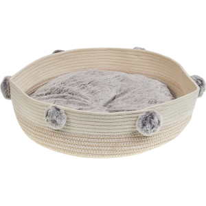 Beliani Pet Bed Beige Cotton Polyester Fluffy Insert ø 44 cm for Dogs Cats Round Shape with Handles Material:Cotton Size:44x10x44