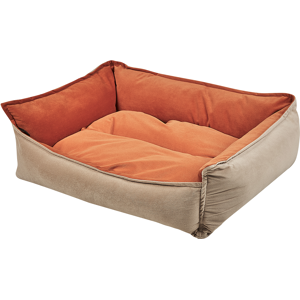 Beliani Pet Bed Orange Beige Polyester 70 x 60 cm Velvet Rectangular Dog Cat Soft Cuddler Cushion Living Room Bedroom Material:Velvet Size:60x18x70