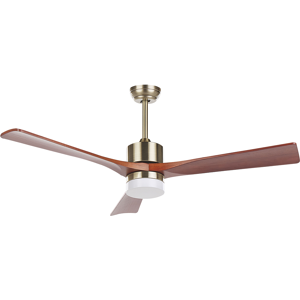 Beliani Ceiling Fan Light Brass Metal With Dark Wood Blades With Remote Control 3 Speed Light Timer Modern Style Material:Iron Size:130x54x130