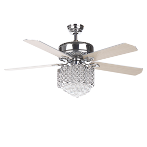 Beliani Ceiling Fan with Light Silver Metal Crystal Glass Reversible Blades with Remote Control 3 Speeds Switch Timer Glamour Design Material:Iron Size:134x59/69x134