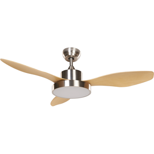 Beliani Ceiling Fan with Light Ventilator Silver with Light Wood Synthetic Material Remote Control 6 Speed Options 3 Light Temperature Traditional Living Room Bedroom Material:Iron Size:102x36x102