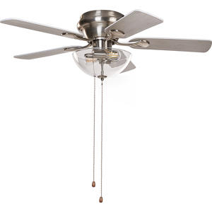 Beliani Ceiling Fan with Light Ventilator Silver with Light Wood Pull Switch 3 Speed Options Metal Plywood Traditional Living Room Bedroom Material:Plywood Size:107x35x107