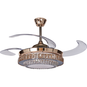 Beliani Ceiling Fan with Light Gold Metal Acrylic Crystals Foldable Blades Glam Shade with Remote Control 3 Speeds Switch Timer Light Adjustment Material:Iron Size:50x63x50