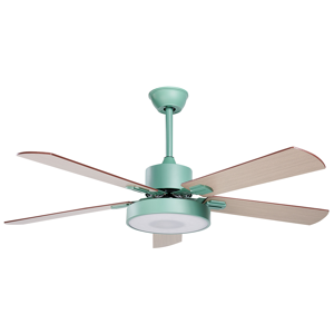 Beliani Ceiling Fan with Light Ventilator Green Synthetic Material Iron Remote Control Light Wood Grain Effect Traditional Living Room Material:Iron Size:130x52x130