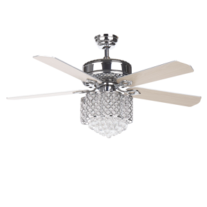 Beliani Ceiling Fan with Light Silver Metal Crystal Glass Reversible Blades with Remote Control 3 Speeds Switch Timer Glamour Design Material:Iron Size:134x59/69x134