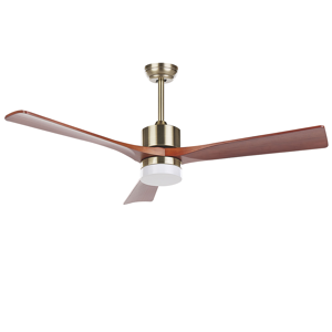 Beliani Ceiling Fan Light Brass Metal With Dark Wood Blades With Remote Control 3 Speed Light Timer Modern Style Material:Iron Size:130x54x130