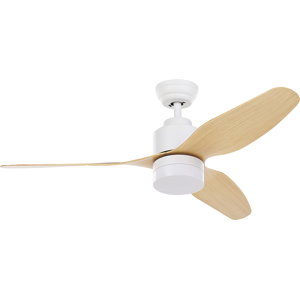 Beliani Ceiling Fan with Light White Metal Light Wood Blades with Remote Control 3 Speeds Switch Timer Light Adjustment Scandinavian Design Material:Iron Size:90x39/49x90