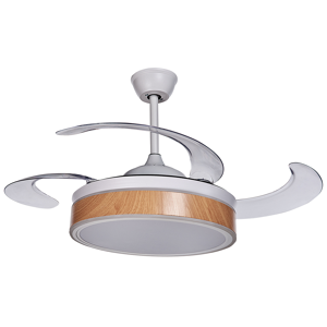 Beliani Ceiling Fan with Light Ventilator White Synthetic Material Iron Retractable Blades Remote Control Light Wood Grain Effect Modern Traditional Living Room Material:Iron Size:50x54x50