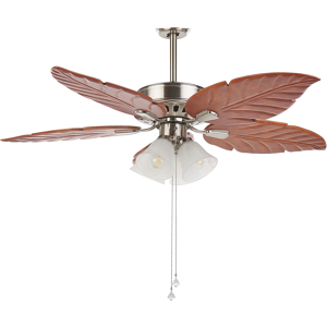 Beliani Ceiling Fan with Light Silver Metal Wooden Leaf-Shaped Reversible Blades with Pull Chain Speed Control Retro Design Material:Iron Size:128x50/60x128