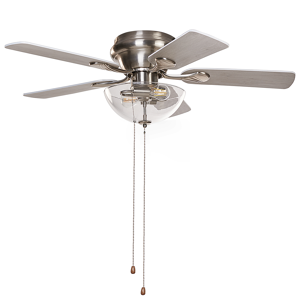 Beliani Ceiling Fan with Light Ventilator Silver with Light Wood Pull Switch 3 Speed Options Metal Plywood Traditional Living Room Bedroom Material:Plywood Size:107x35x107