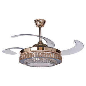 Beliani Ceiling Fan with Light Gold Metal Acrylic Crystals Foldable Blades Glam Shade with Remote Control 3 Speeds Switch Timer Light Adjustment Material:Iron Size:50x63x50