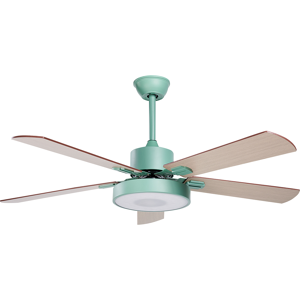 Beliani Ceiling Fan with Light Ventilator Green Synthetic Material Iron Remote Control Light Wood Grain Effect Traditional Living Room Material:Iron Size:130x52x130