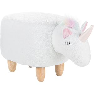 Beliani Animal Unicorn Children Stool White Polyester Fabric Upholstered Wooden Legs Nursery Footstool Material:Polyester Size:91x35x31