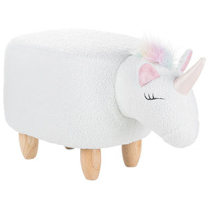 Beliani Animal Unicorn Children Stool White Polyester Fabric Upholstered Wooden Legs Nursery Footstool Material:Polyester Size:91x35x31