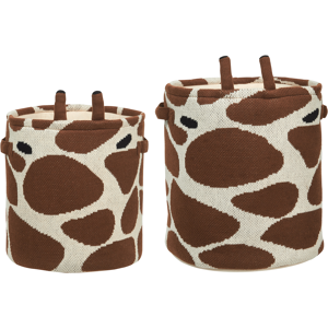 Beliani Set of 2 Kids Storage Basket Cotton Beige and Brown Giraffe with Handles Toys Storage Material:Cotton Size:30/35x35/40x30/35