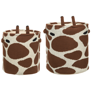 Beliani Set of 2 Kids Storage Basket Cotton Beige and Brown Giraffe with Handles Toys Storage Material:Cotton Size:30/35x35/40x30/35