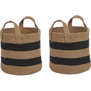 Beliani Set of 2 Storage Baskets Beige and Black Jute Striped Pattern Laundry Bins Boho Accessories Material:Jute Size:34x30x34