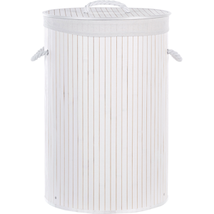 Beliani Laundry Basket Bit White Bamboo Polyester Insert with Removable Lid Handles Modern Design Multifunctional Material:Bamboo Wood Size:40x60x40