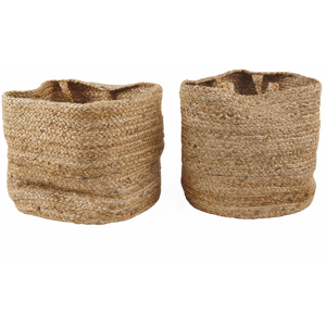 Beliani Set of 2 Jute Storage Baskets Laundry Bins Natural Material:Jute Size:33/34x30/33x33/34