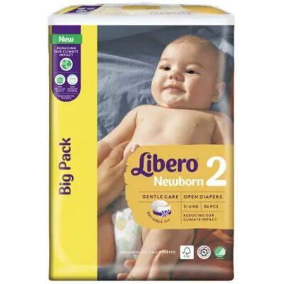 Libero Newborn 2 Baby Diapers - 3-6kg, 86 pcs Libero Newborn 2 Baby Diapers - 3-6kg, 86 pcs