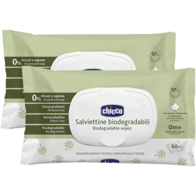 Chicco Baby Wipes - Biodegradable 2x60 Chicco Baby Wipes - Biodegradable 2x60