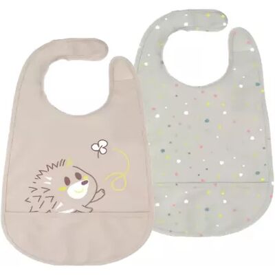 Chicco Easy Meal Bib Grey 6m+ x2 Chicco Easy Meal Bib Grey 6m+ x2