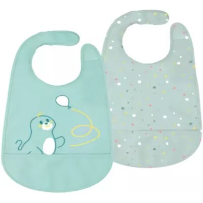 Chicco Easy Meal Bib Blue 6m+ x2 Chicco Easy Meal Bib Blue 6m+ x2
