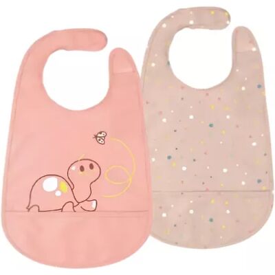 Chicco Easy Meal Bib Pink 6m+ x2 Chicco Easy Meal Bib Pink 6m+ x2